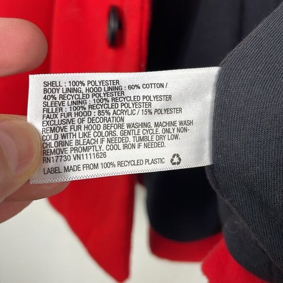 Cat & Jack Red Button Front Jacket Black Faux Fur Lined Hood toddler girl sz 2T - Picture 6 of 6